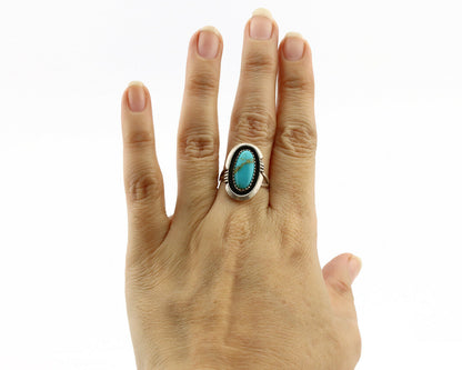 Navajo Ring .925 Silver Nevada Turquoise Native American Artist C.1980's