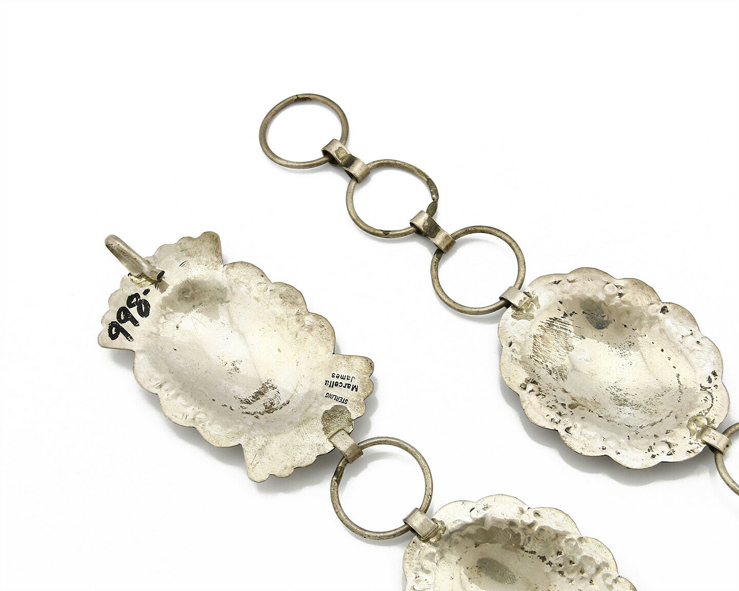 C.1980's Navajo Signed Marcella James .925 Silver Hand Stamped Concho Belt