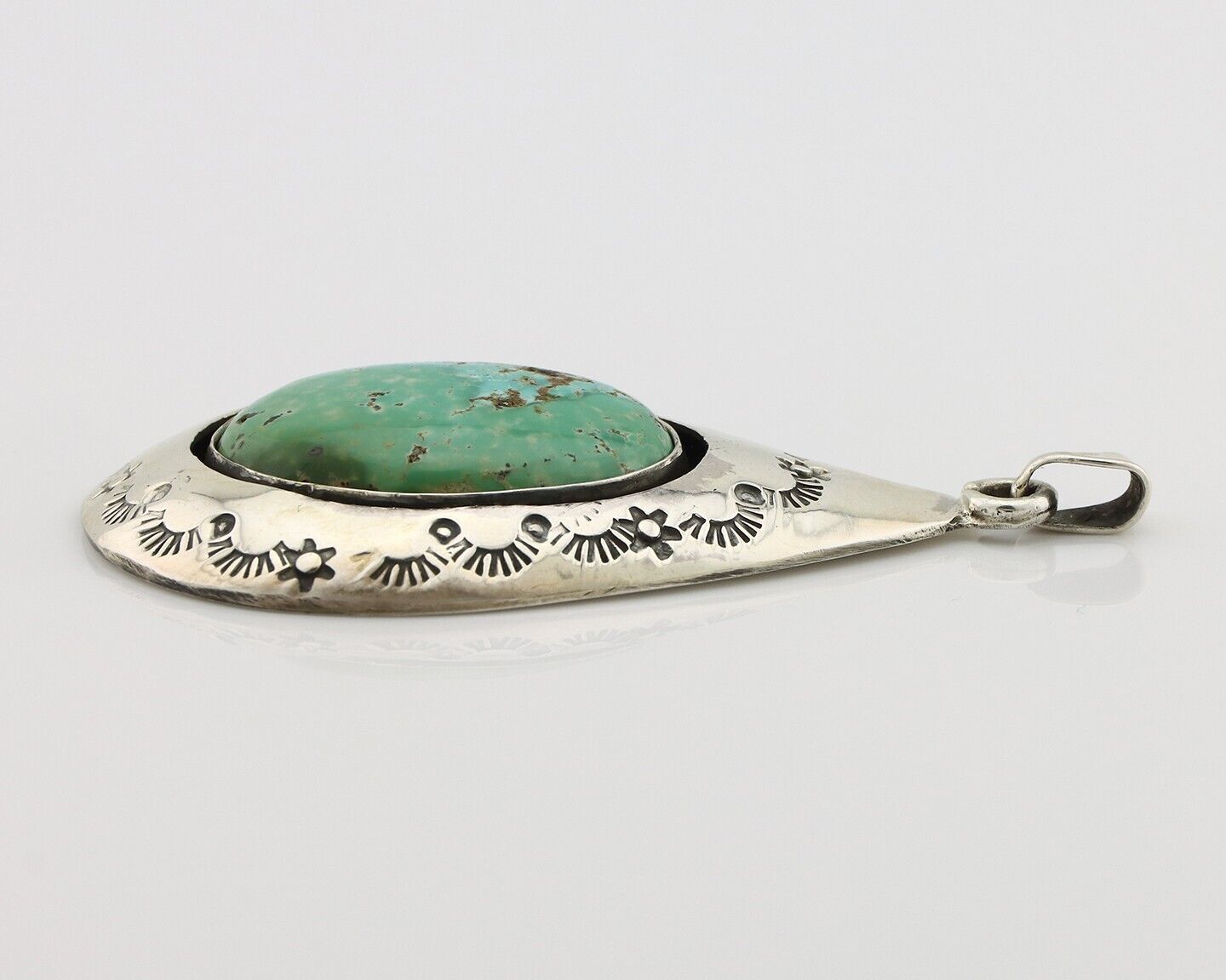 Navajo Pendant 925 Silver Natural Mined Turquoise Artist Signed C Montoya C.80's