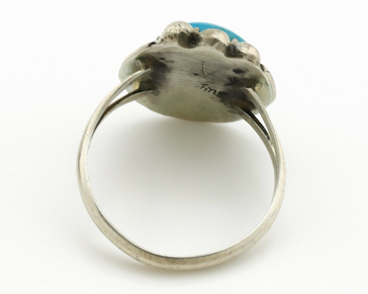 Navajo Ring .925 Silver Blue Turquoise Native American Artist C.1980's