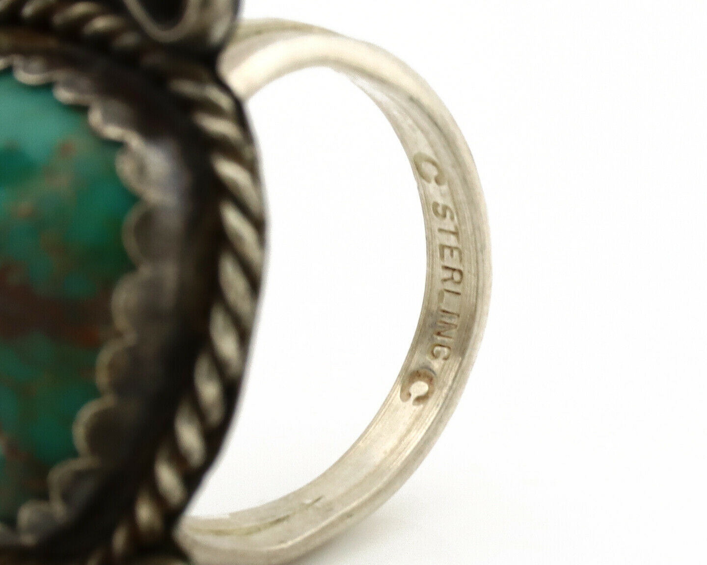 Navajo Ring .925 Silver Kingman Turquoise Artist Signed CC C.1980's