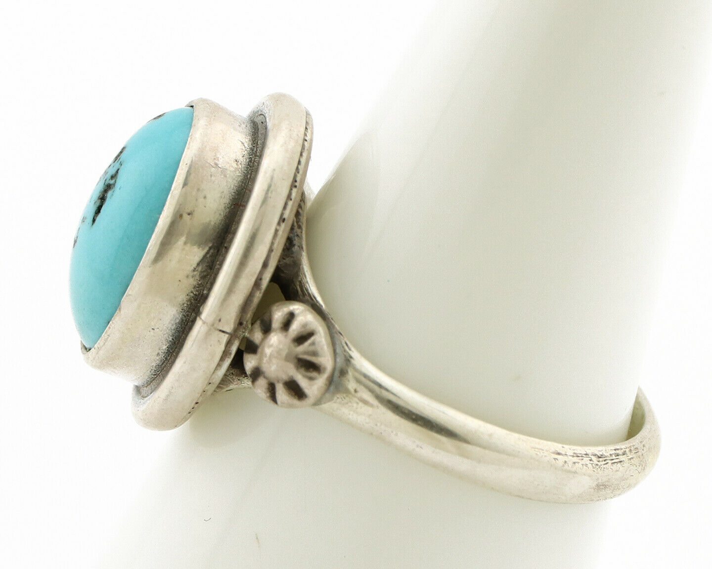 Navajo Ring .925 Silver Sleeping Beauty Turquoise Native American Artist C.1980s