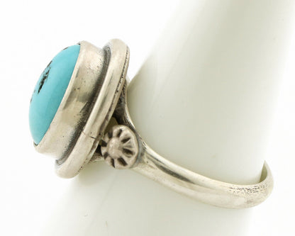 Navajo Ring .925 Silver Sleeping Beauty Turquoise Native American Artist C.1980s