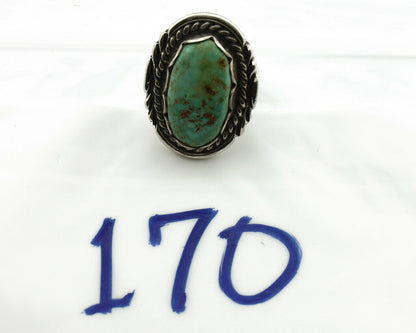 Navajo Ring .925 Silver Natural Uncolored Green Turquoise Signed Apache C.80's