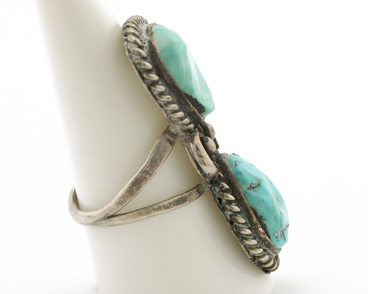 Navajo Ring .925 Silver Globe Turquoise Native American Artist C.1980's
