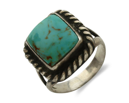 Navajo Ring .925 Silver Blue Turquoise Artist Signed Sun C.1980's