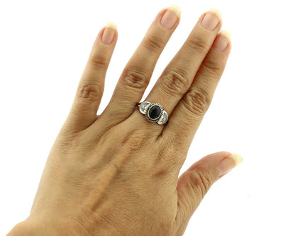Navajo Ring 925 Silver Natural Mined Black Onyx Native American Artist C.80's