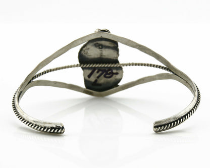 Navajo Bracelet .925 Silver Turquoise & Red Coral Signed SC Cuff Circa 1980s