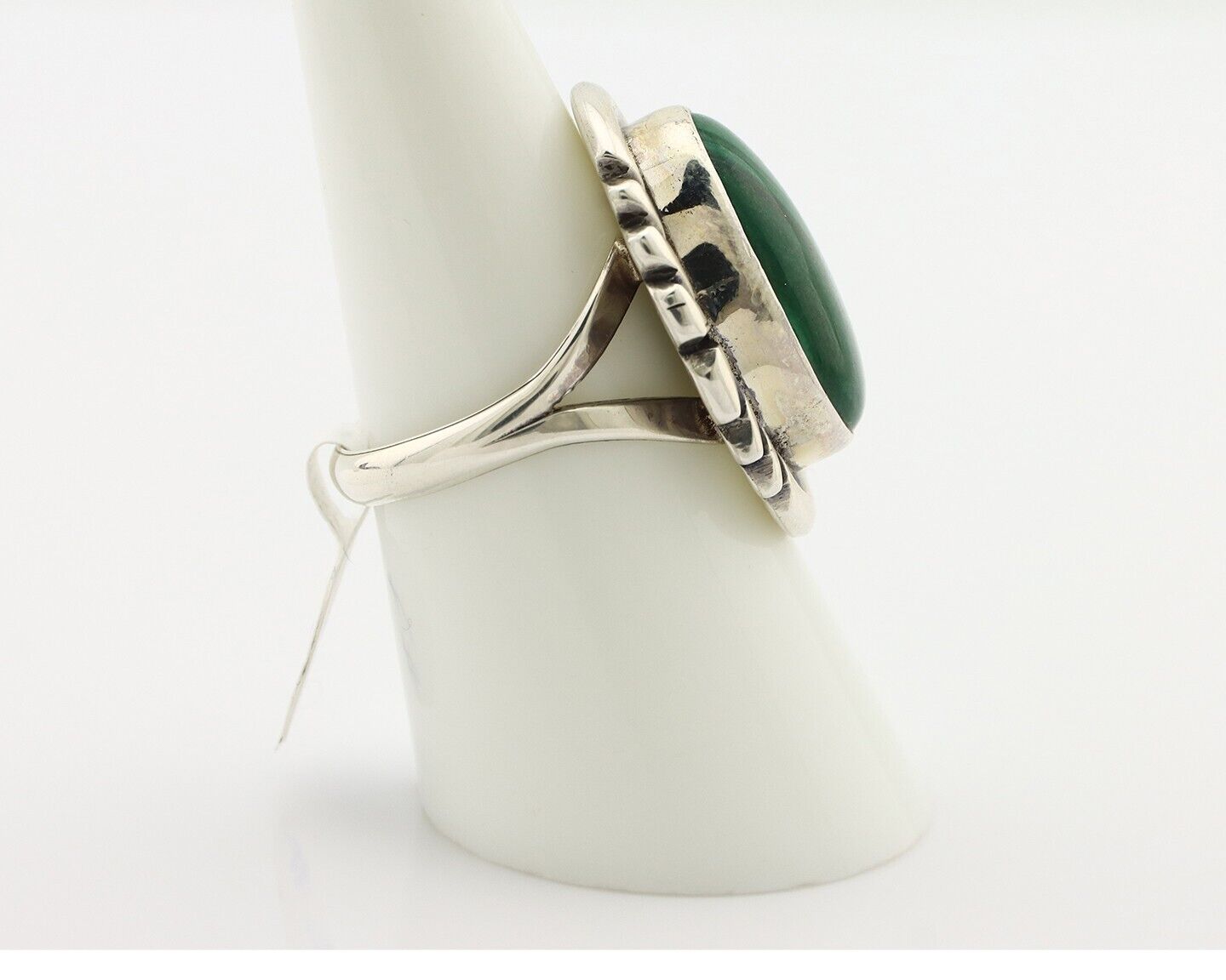 Navajo Ring 925 Silver Malachite Hand Stamped Signed NAKAI C.80's