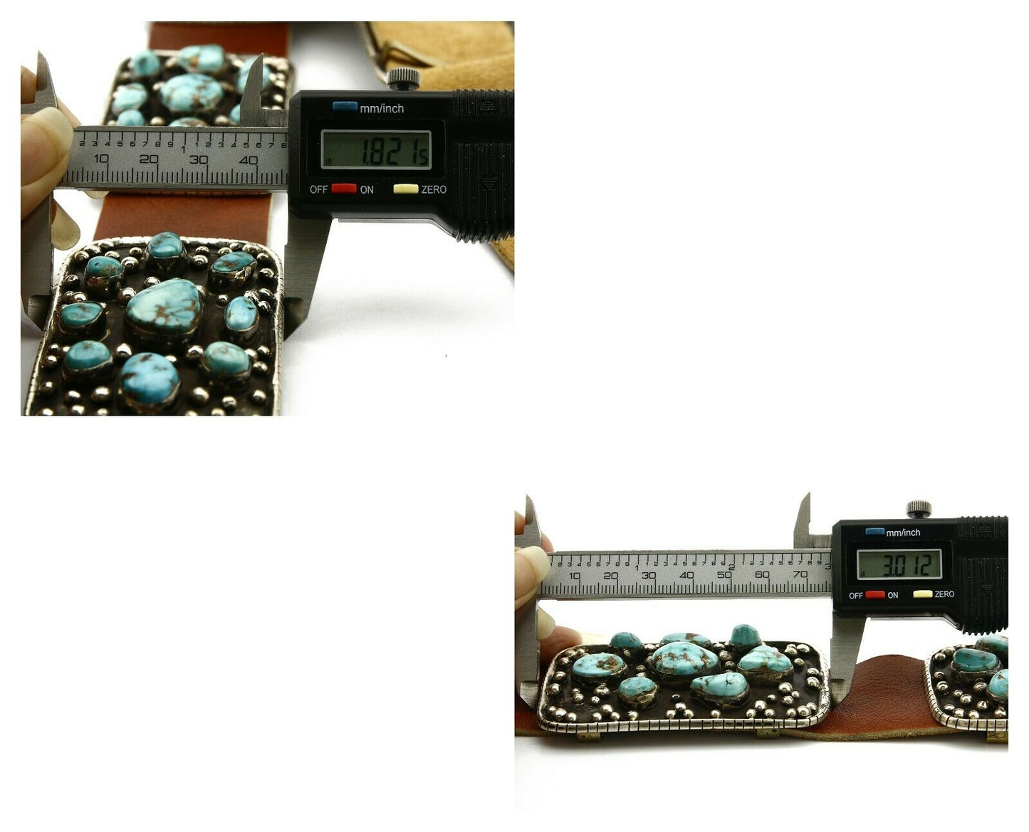 Navajo Concho Belt .925 Silver Blue Gem Turquoise Signed J.S. Circa 80's