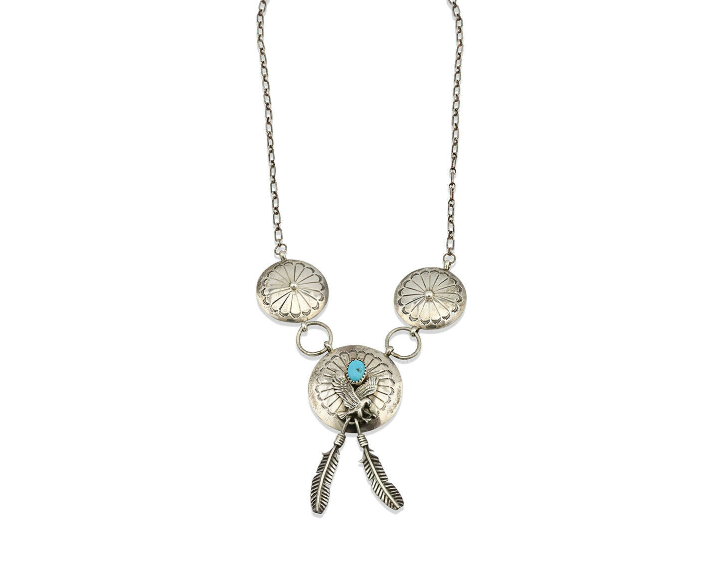 Navajo Necklace .925 Silver Sleeping Beauty Turquoise Signed A Payton C.80's