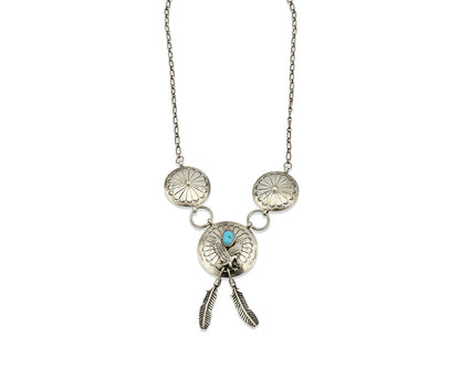 Navajo Necklace .925 Silver Sleeping Beauty Turquoise Signed A Payton C.80's