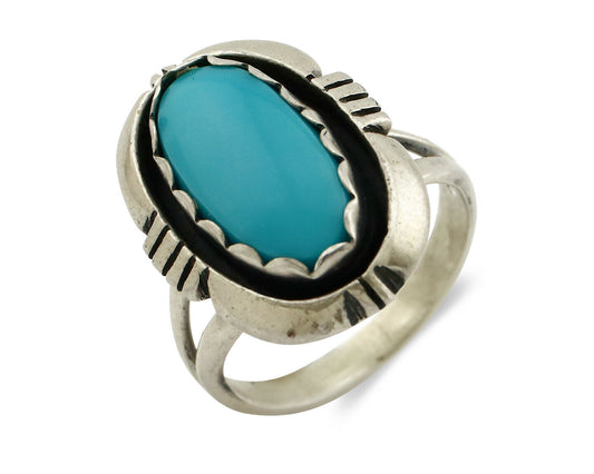 Navajo Ring .925 Silver Kingman Turquoise Handmade Native American Artist C80s
