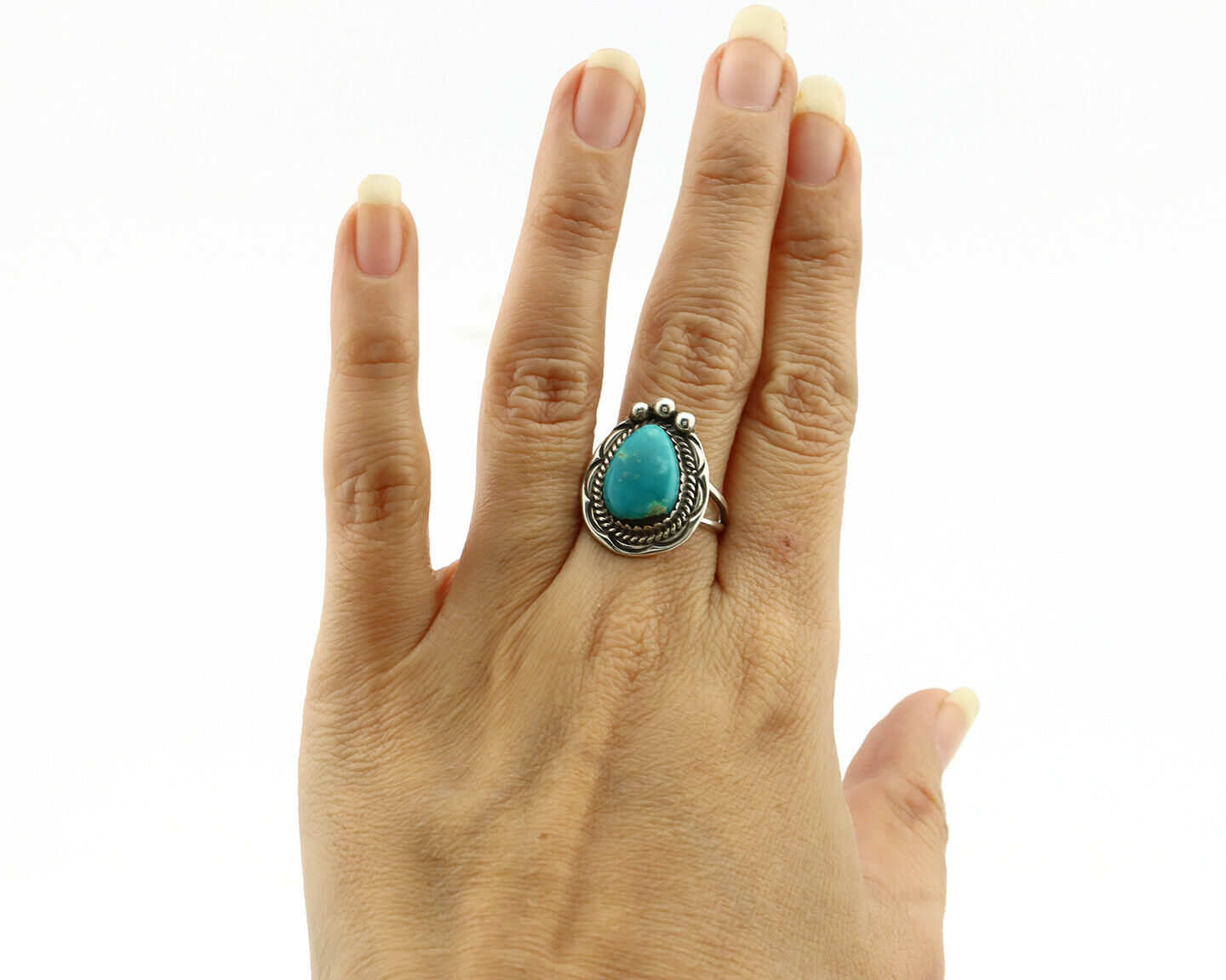 Navajo Ring .925 Silver Blue Turquoise Artist Signed Anna Begay C.1980's