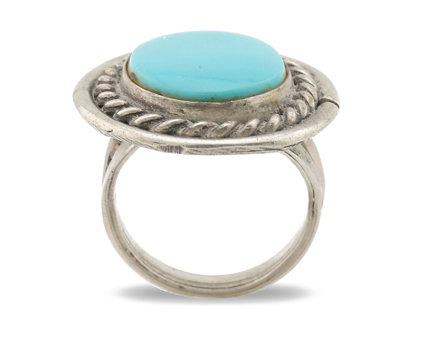 Navajo Ring .925 Silver Sleeping Beauty Turquoise Native American Artist C.1980s