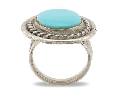 Navajo Ring .925 Silver Sleeping Beauty Turquoise Native American Artist C.1980s