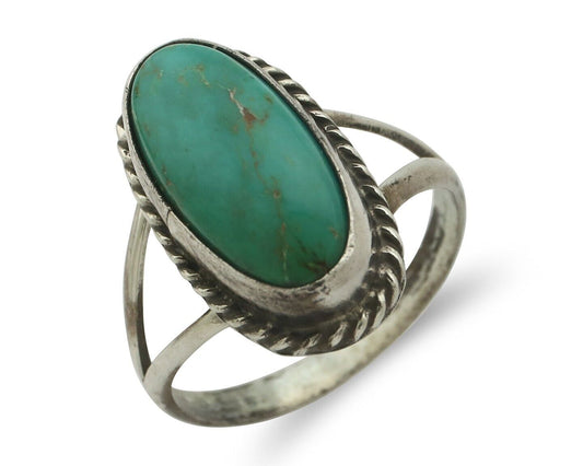 Navajo Handmade Ring 925 Silver Kingman Turquoise Signed M Montoya C.80's