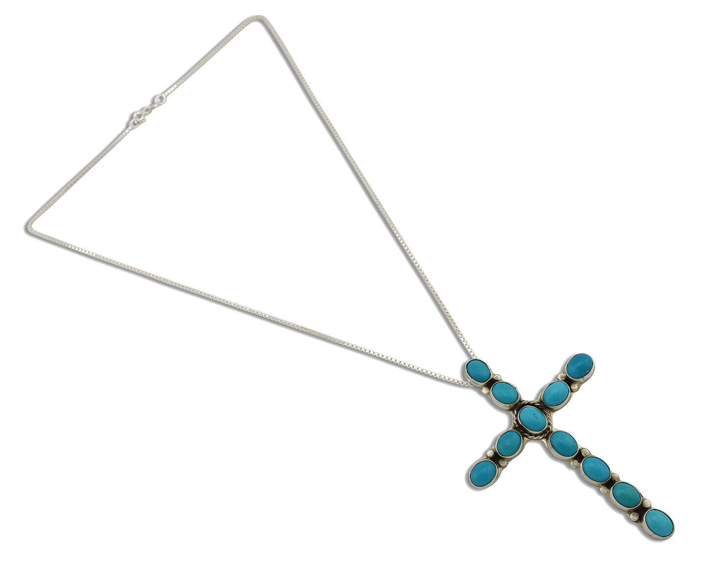 Navajo Cross Necklace 925 Silver Blue Arizona Turquoise Signed Tobe Turpen C.80s