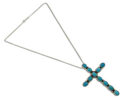 Navajo Cross Necklace 925 Silver Blue Arizona Turquoise Signed Tobe Turpen C.80s