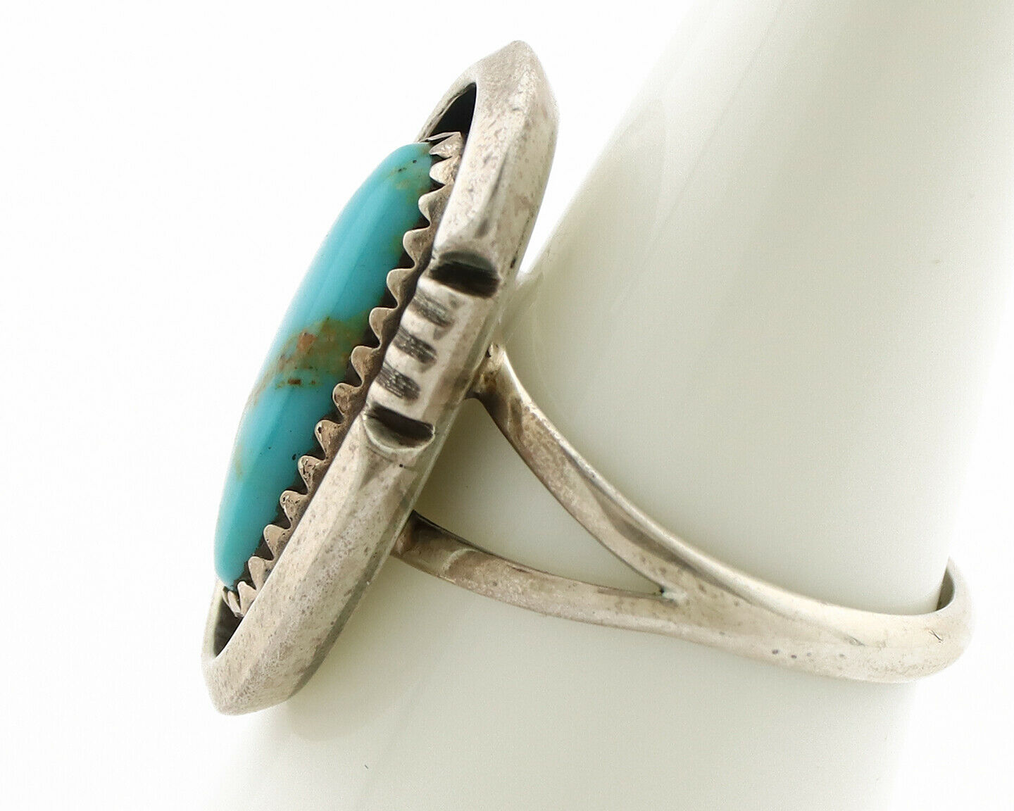 Navajo Ring .925 Silver Nevada Turquoise Native American Artist C.1980's