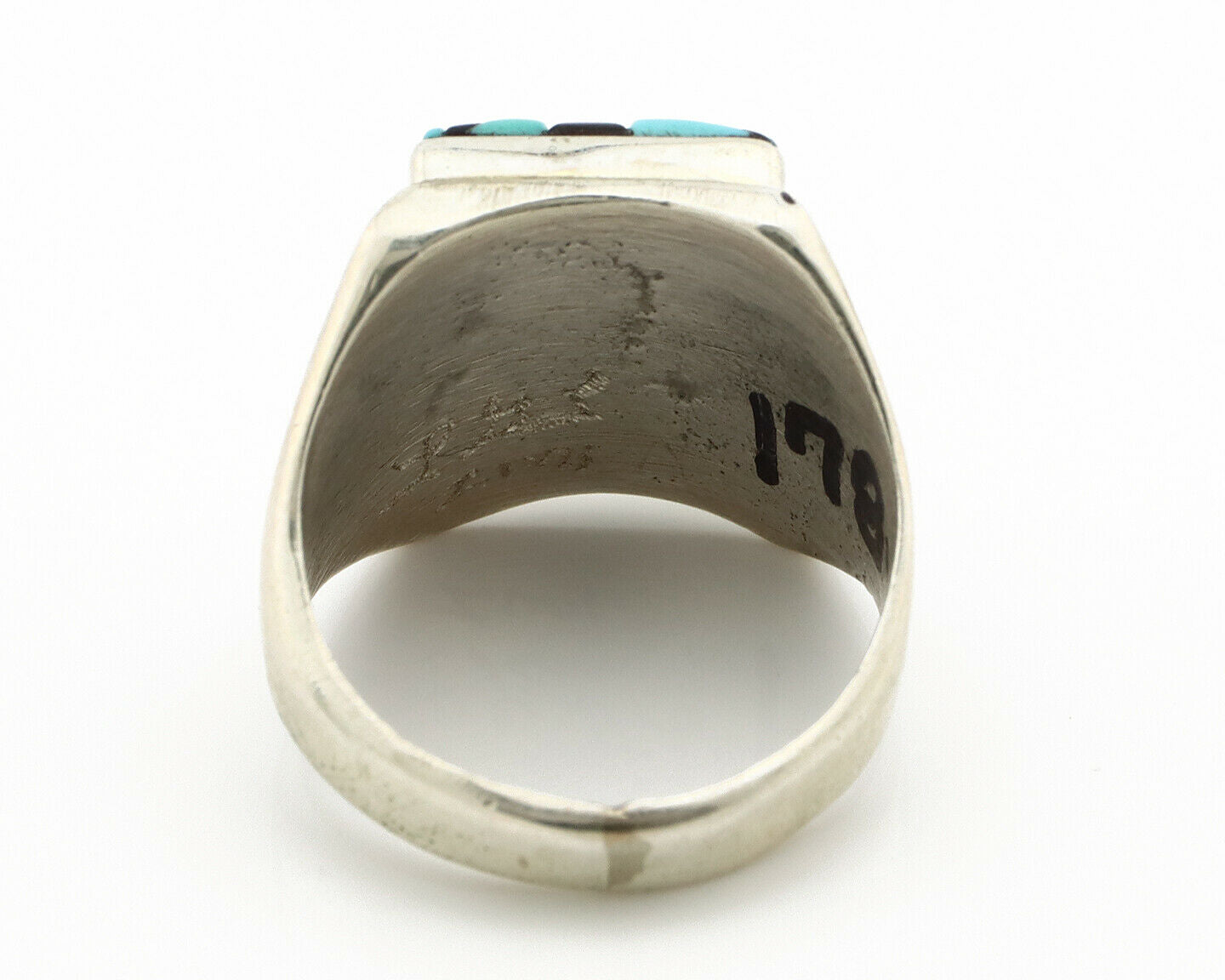 Zuni Ring .925 Silver Inlaid Gemstones Handmade Signed Artist LGL C.80's