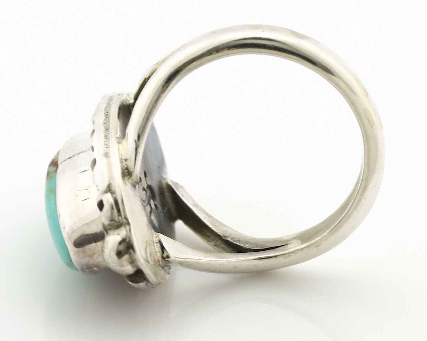 Navajo Ring .925 Silver Natural Mined Turquoise Artist Signed Gecko C.80's