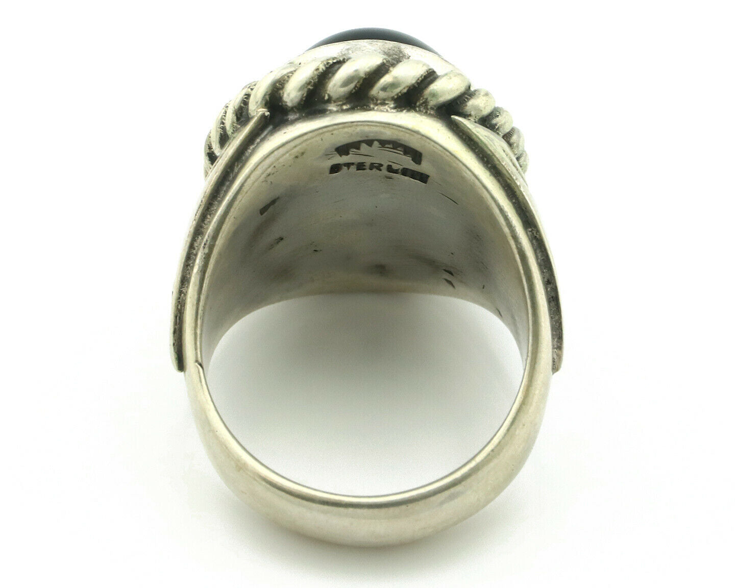 Navajo Ring .925 Silver Onyx Artist Signed Apache Manufacturing C.80's