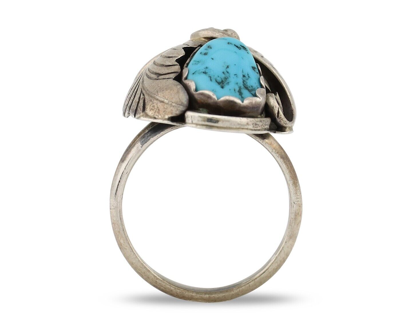 Navajo Handmade Ring 925 Silver Turquiose & Coral Artist Signed E C.80's