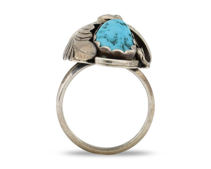 Navajo Handmade Ring 925 Silver Turquiose & Coral Artist Signed E C.80's