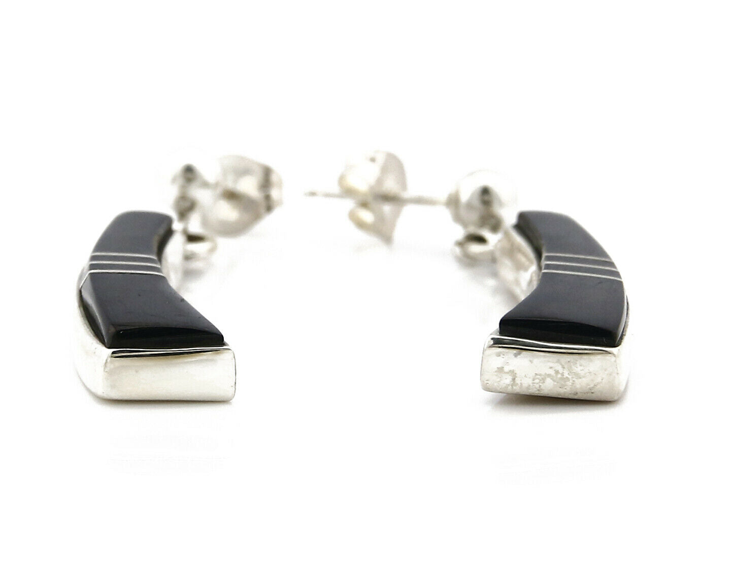 Navajo Earrings Black Onyx .925 Silver Inlaid Native American C.80's