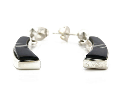 Navajo Earrings Black Onyx .925 Silver Inlaid Native American C.80's