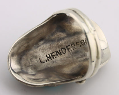Navajo Ring .925 Silver Natural Blue Turquoise Artist Signed L Henderson C.80's