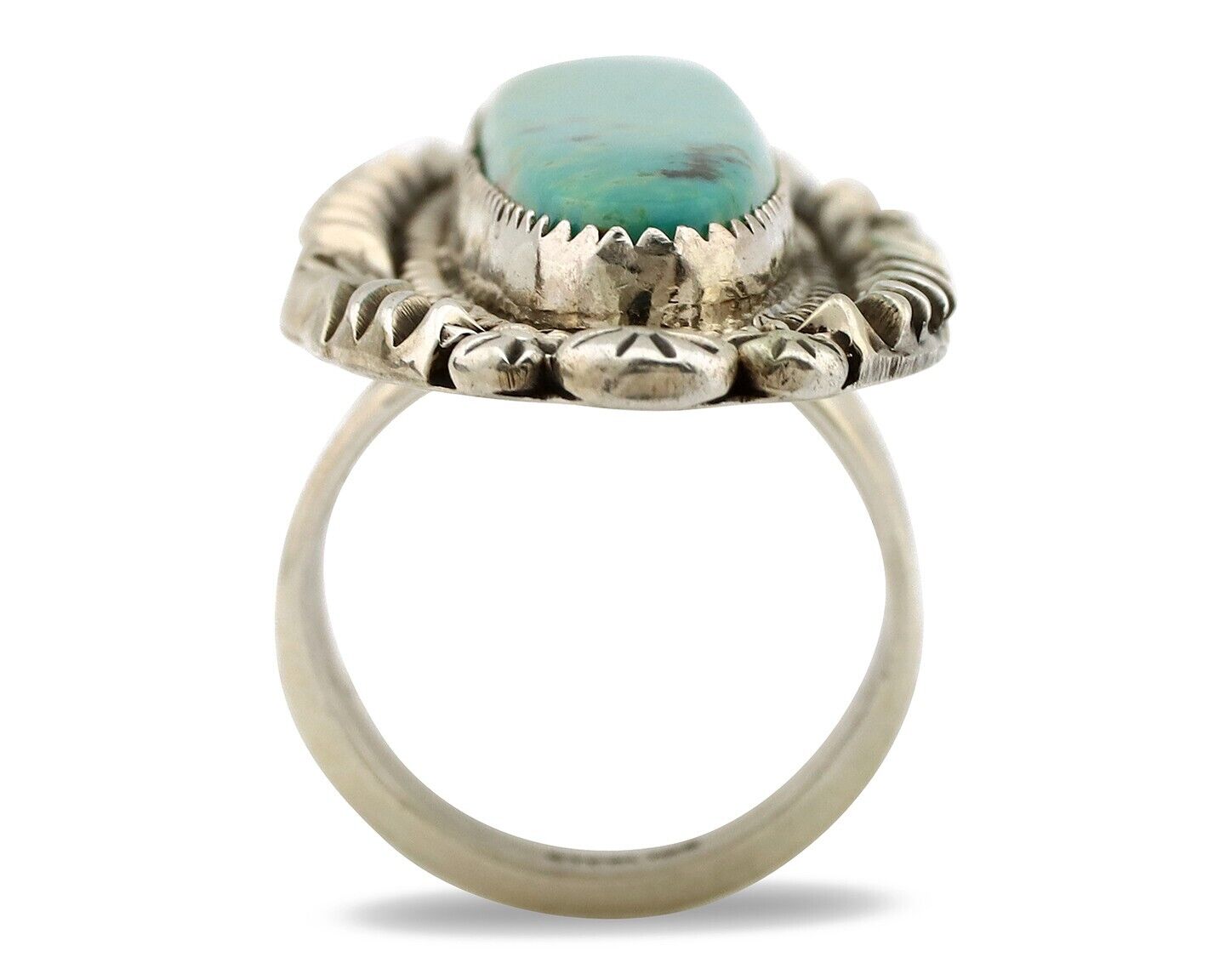 Navajo Ring 925 Silver Natural Blue Gem Turquoise Artist Signed Mike Begay C.80s