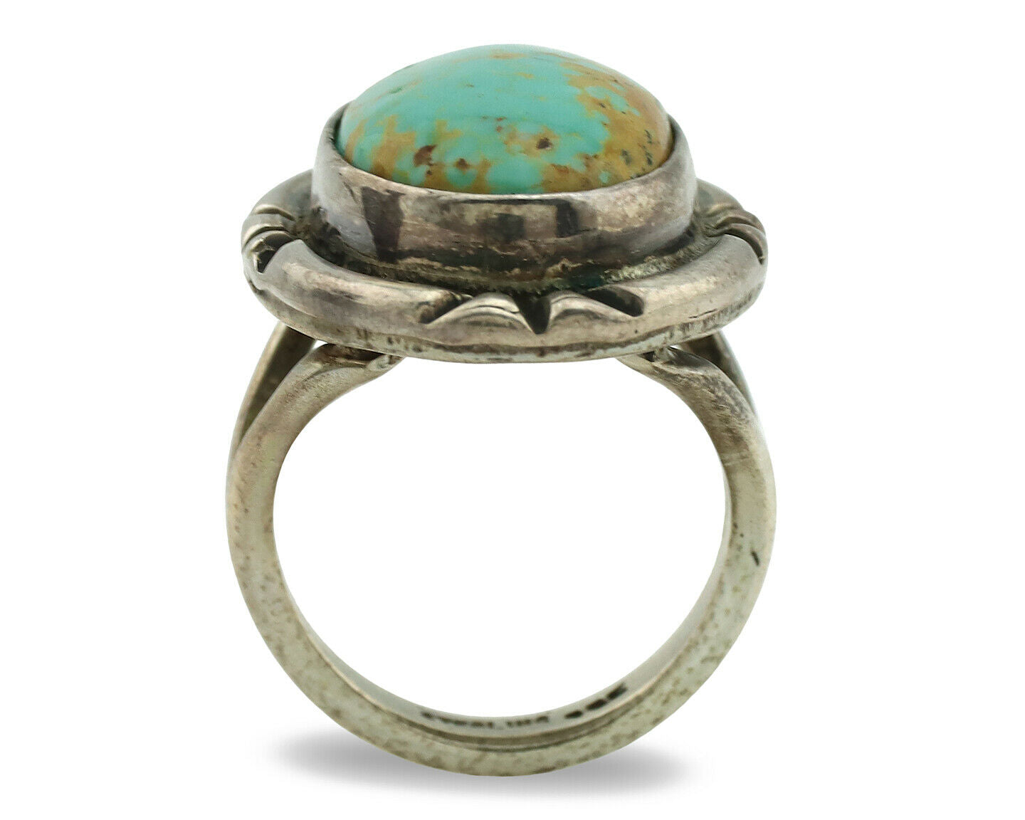 Navajo Ring .925 Silver Kingman Turquoise Artist Signed Gecko C.1980's