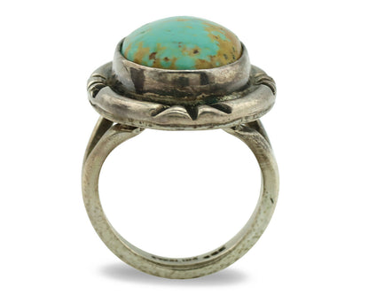 Navajo Ring .925 Silver Kingman Turquoise Artist Signed Gecko C.1980's