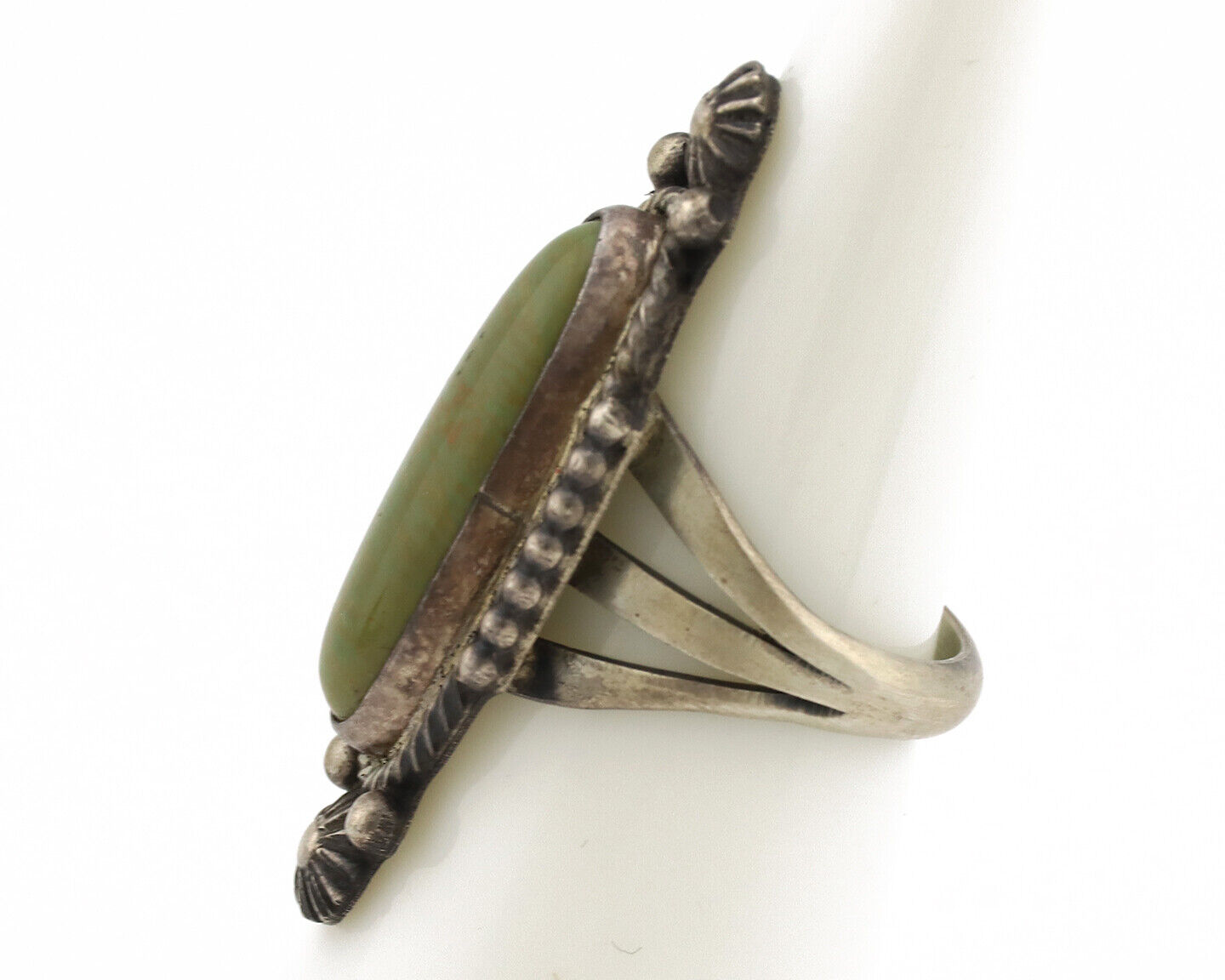 Navajo Ring 925 Silver Natural Green Turquoise Artist Signed RB C.80's