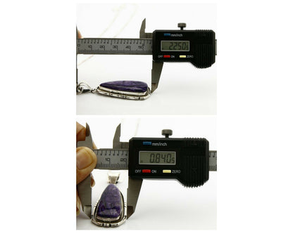 C.1980's Navajo Signed Ted Etsitty .925 Silver Charoite Handmade Necklace