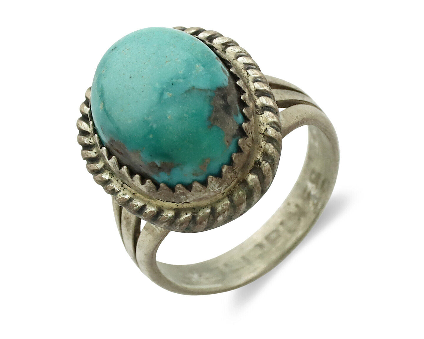 Navajo Ring .925 Silver Gober Turquoise Native American Artist C.1980's