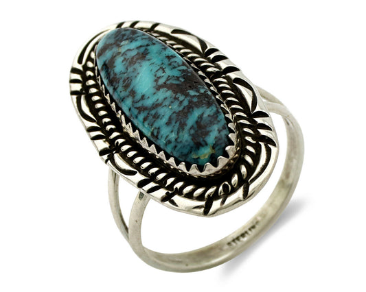 Navajo Ring .925 Silver Black Turquoise Artist Signed AB C.80's