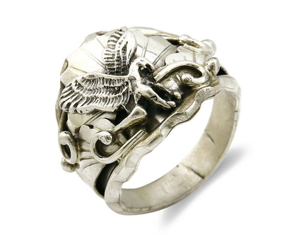 Navajo Eagle Ring .925 SOLID Silver Handmade Signed Artist S Circa 1980's