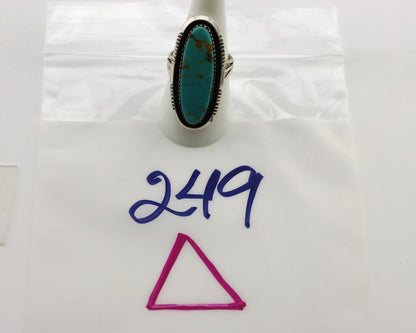 Navajo Ring 925 Silver Kingman Natural Blue Native Artist Signed USA C.80s
