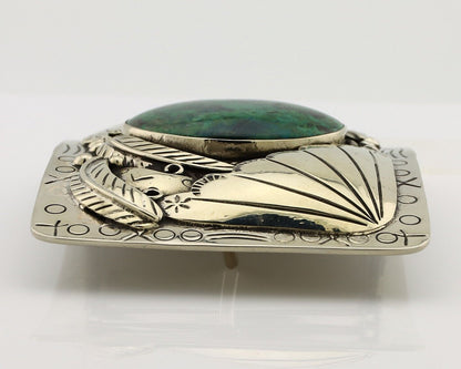 Navajo Belt Buckle .999 Nickel Handmade Hand Stamped Native American Artist C80s