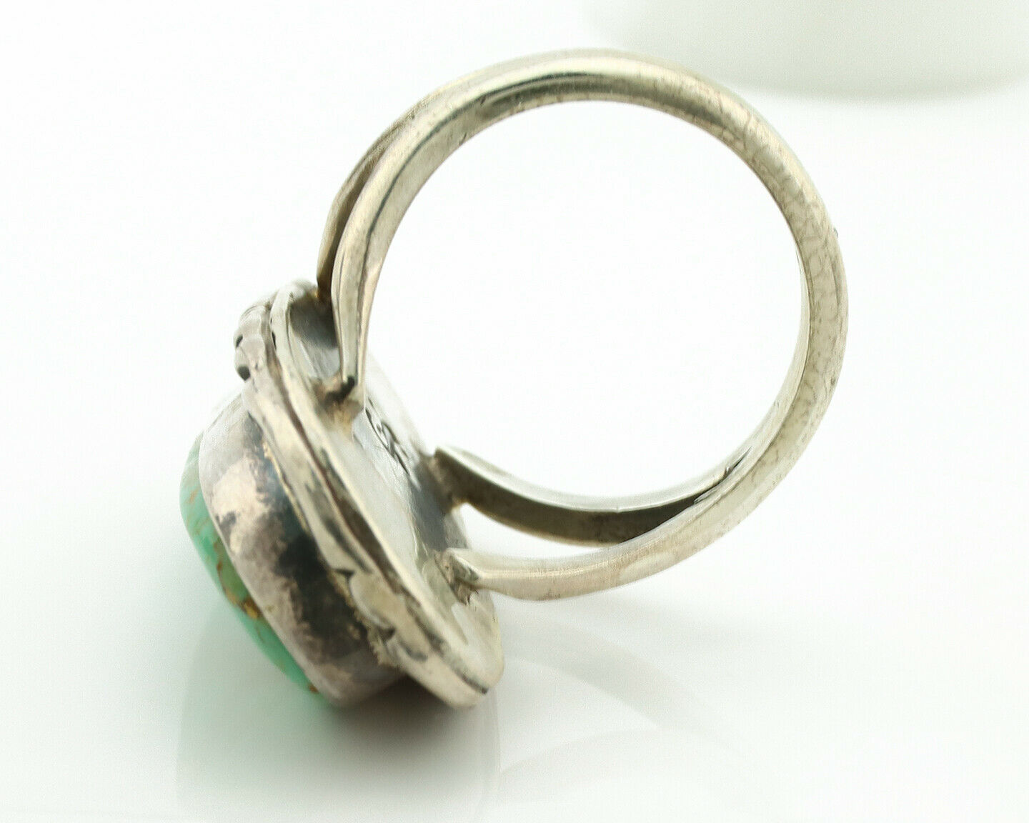 Navajo Ring .925 Silver Kingman Turquoise Artist Signed Gecko C.1980's