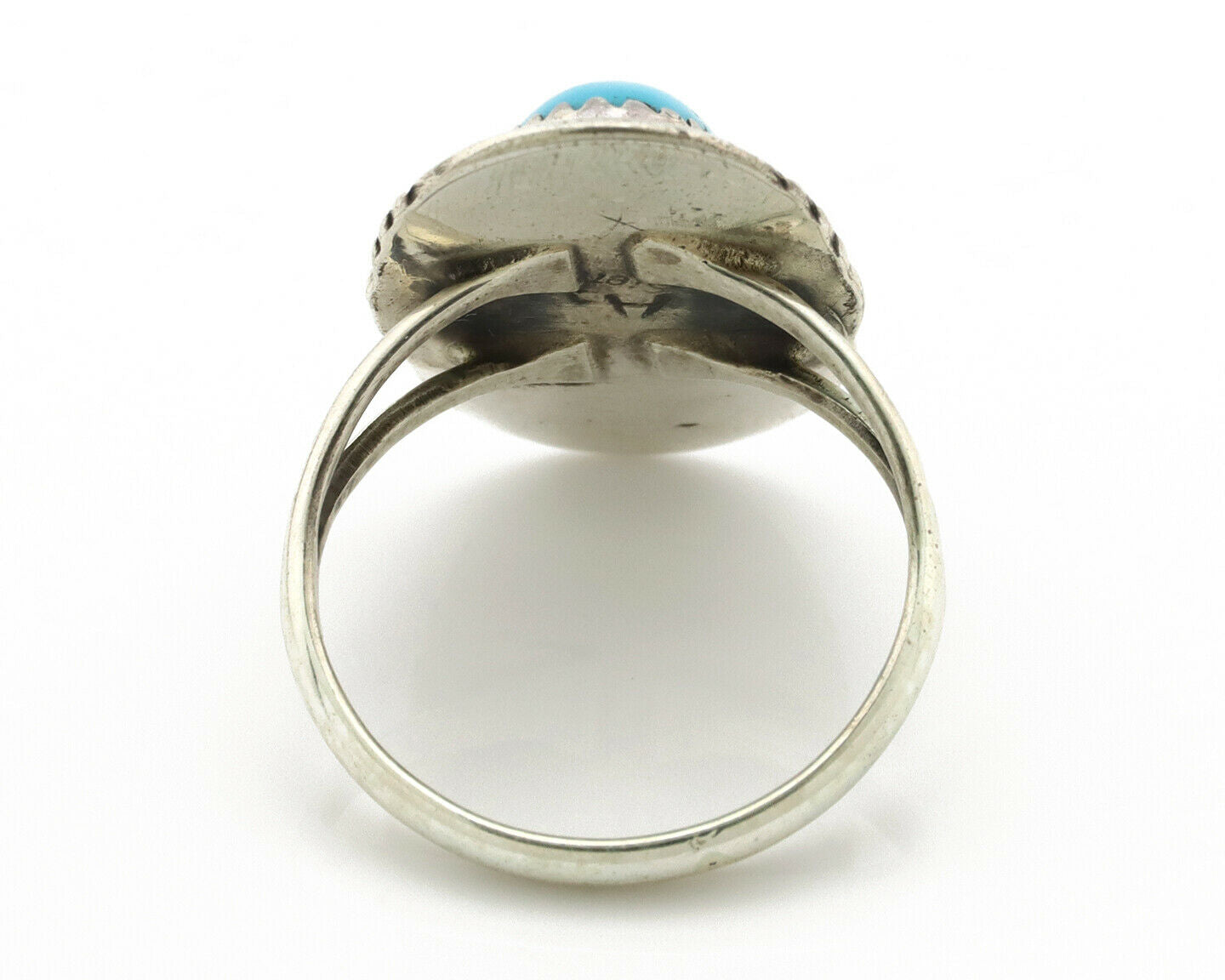 Navajo Ring .925 Silver Turquoise Mountain Signed AB C.80's