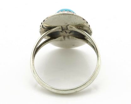 Navajo Ring .925 Silver Turquoise Mountain Signed AB C.80's
