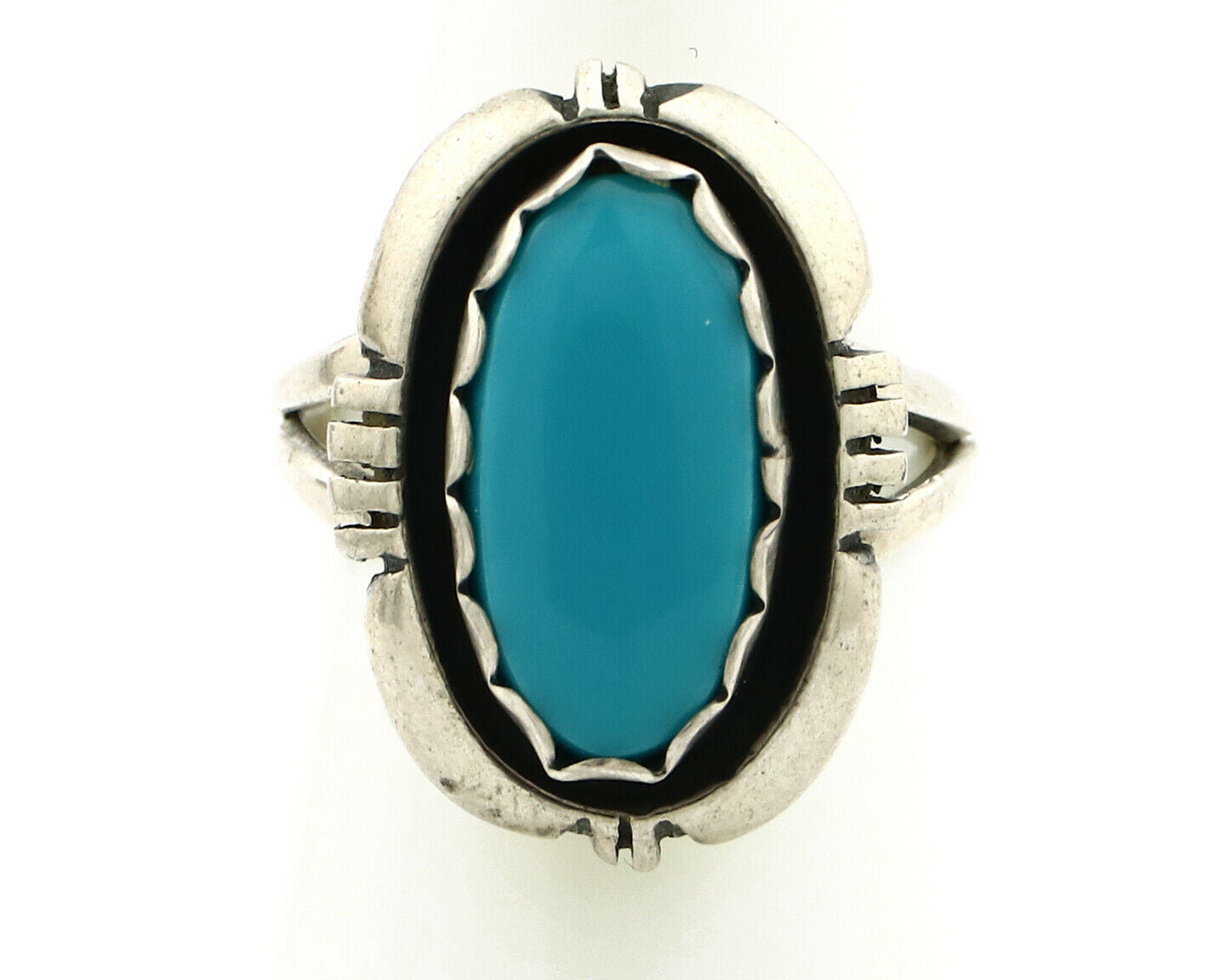 Navajo Ring .925 Silver Kingman Turquoise Handmade Native American Artist C80s