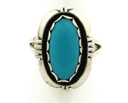 Navajo Ring .925 Silver Kingman Turquoise Handmade Native American Artist C80s