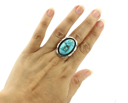 Navajo Ring 925 Silver Morenci Turquoise Artist Signed M Thompson C.80's