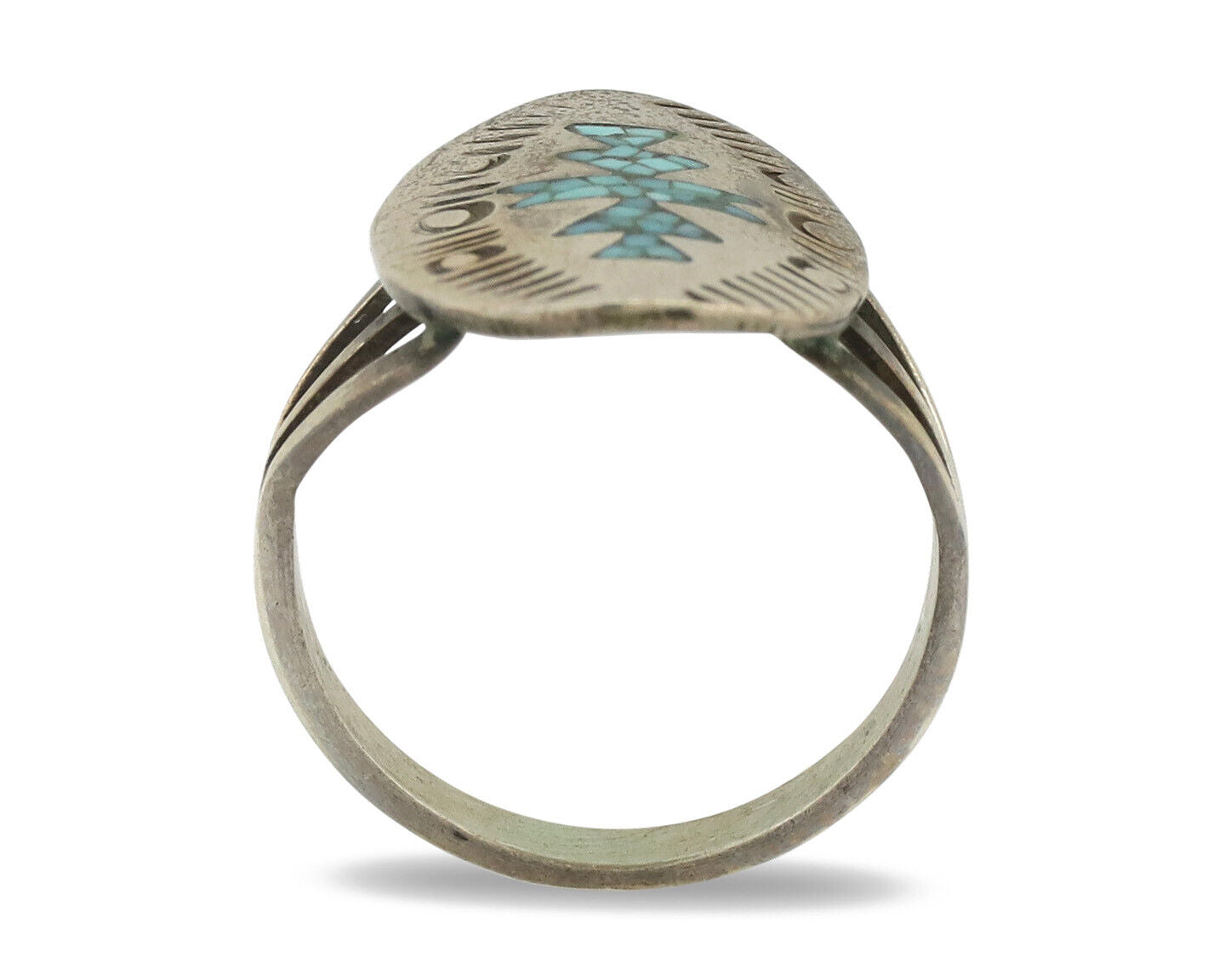 Navajo Ring 925 Silver Chip Inlay Turquoise Artist Signed NAKAI C.80's