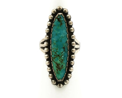 Navajo Ring .925 Silver Kingman Turquoise Signed Artist Sunbell C.80's